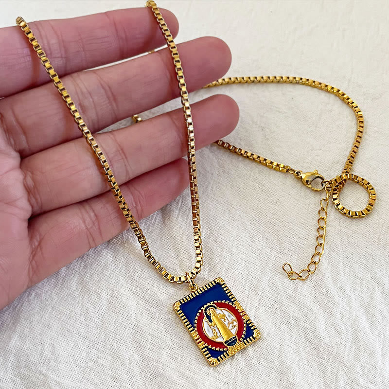 christiandiscipleshop Modern Style Colorful St. Benedict Square Medal Pendant Necklace