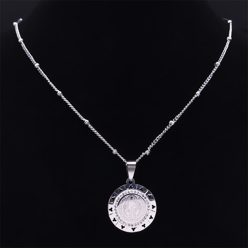 Christiandiscipleshop Retro Style Gem-set St. Benedict Medal Pendant Necklace