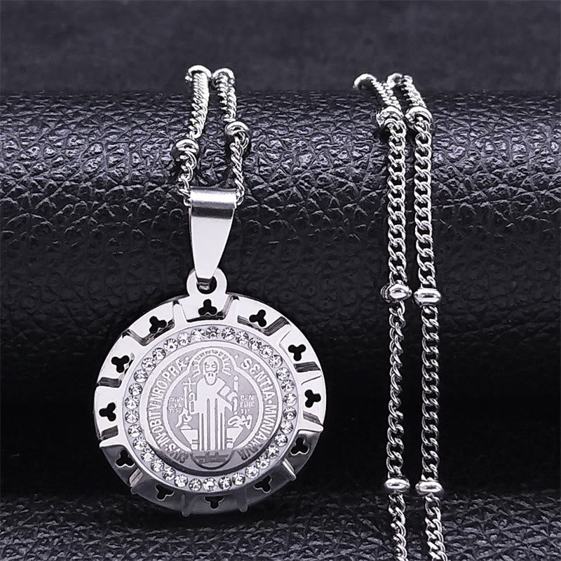 Christiandiscipleshop Retro Style Gem-set St. Benedict Medal Pendant Necklace