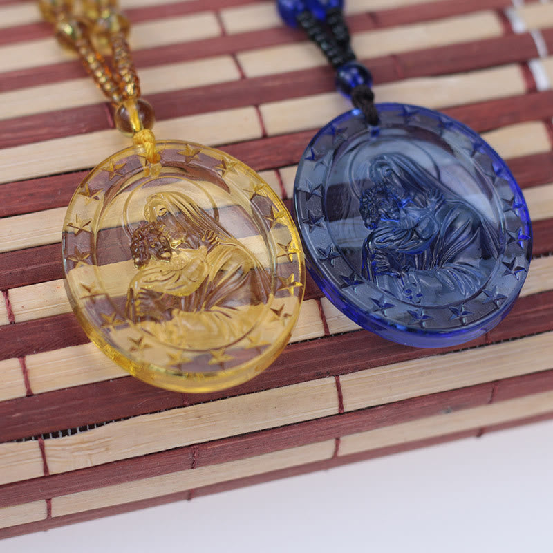 Christiandiscipleshop Classic Style Jesus & Virgin Mary Medal Glazed Glass Pendant Necklace