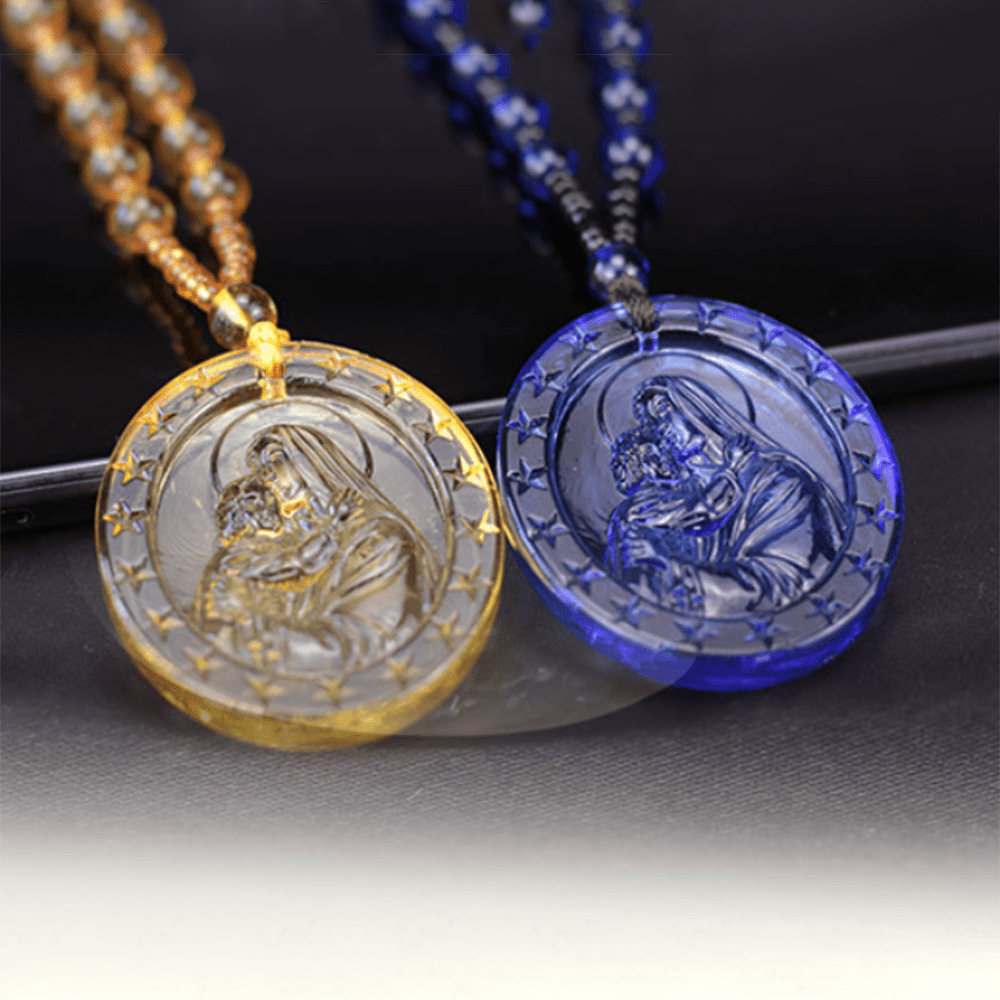 Christiandiscipleshop Classic Style Jesus & Virgin Mary Medal Glazed Glass Pendant Necklace