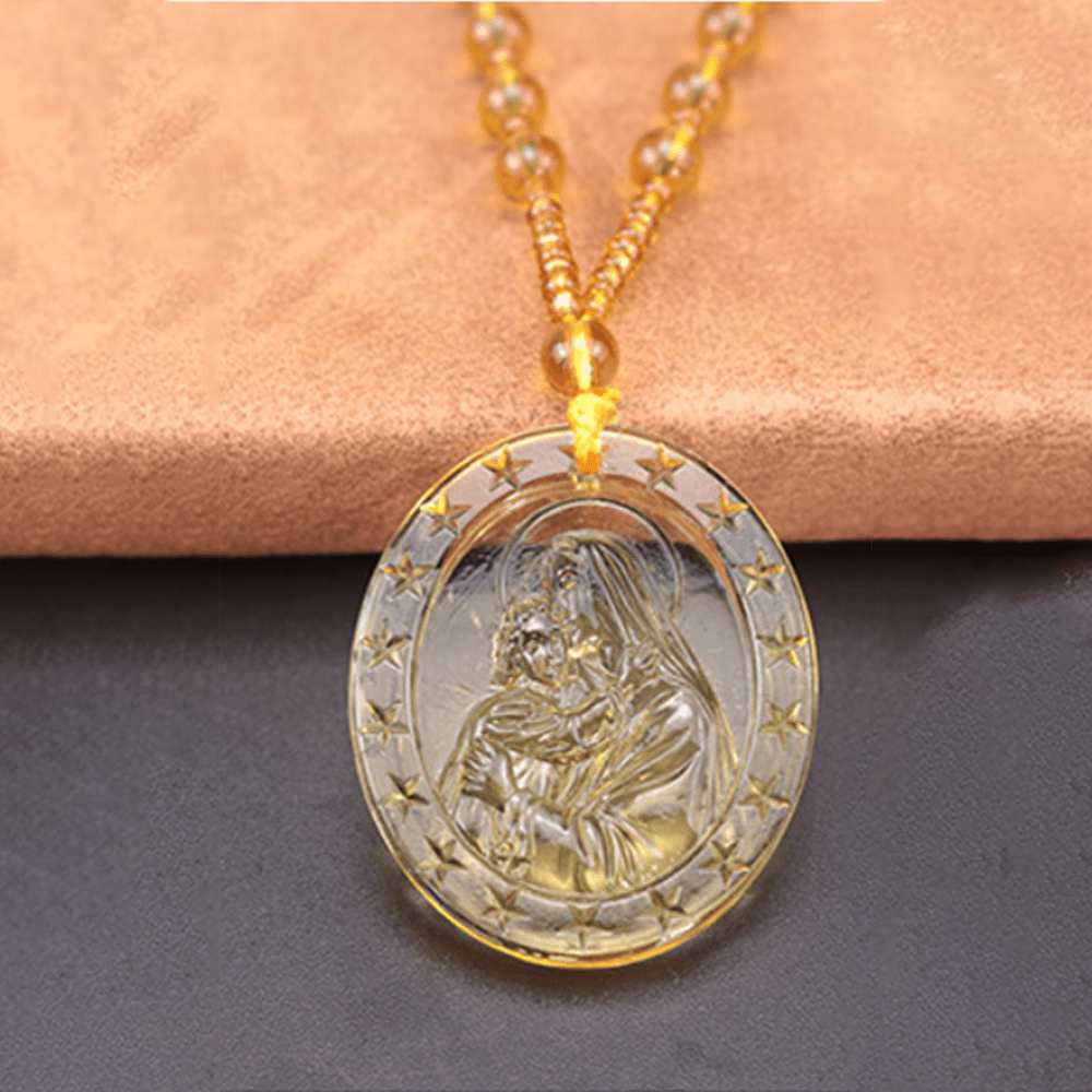 Christiandiscipleshop Classic Style Jesus & Virgin Mary Medal Glazed Glass Pendant Necklace