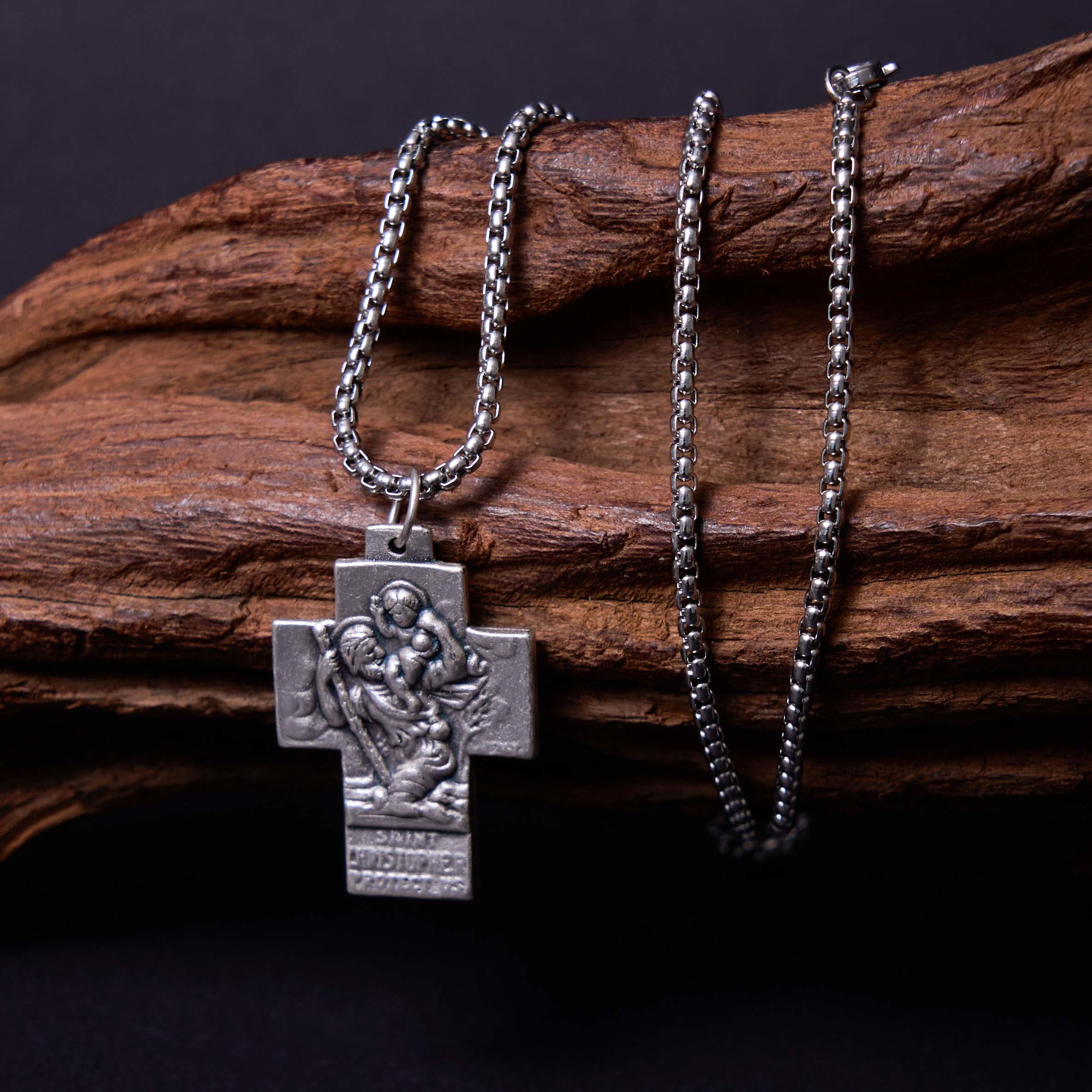 Christiandiscipleshop Classic Style Jesus Mary Joseph Guardian Cross Pendant Alloy Necklace