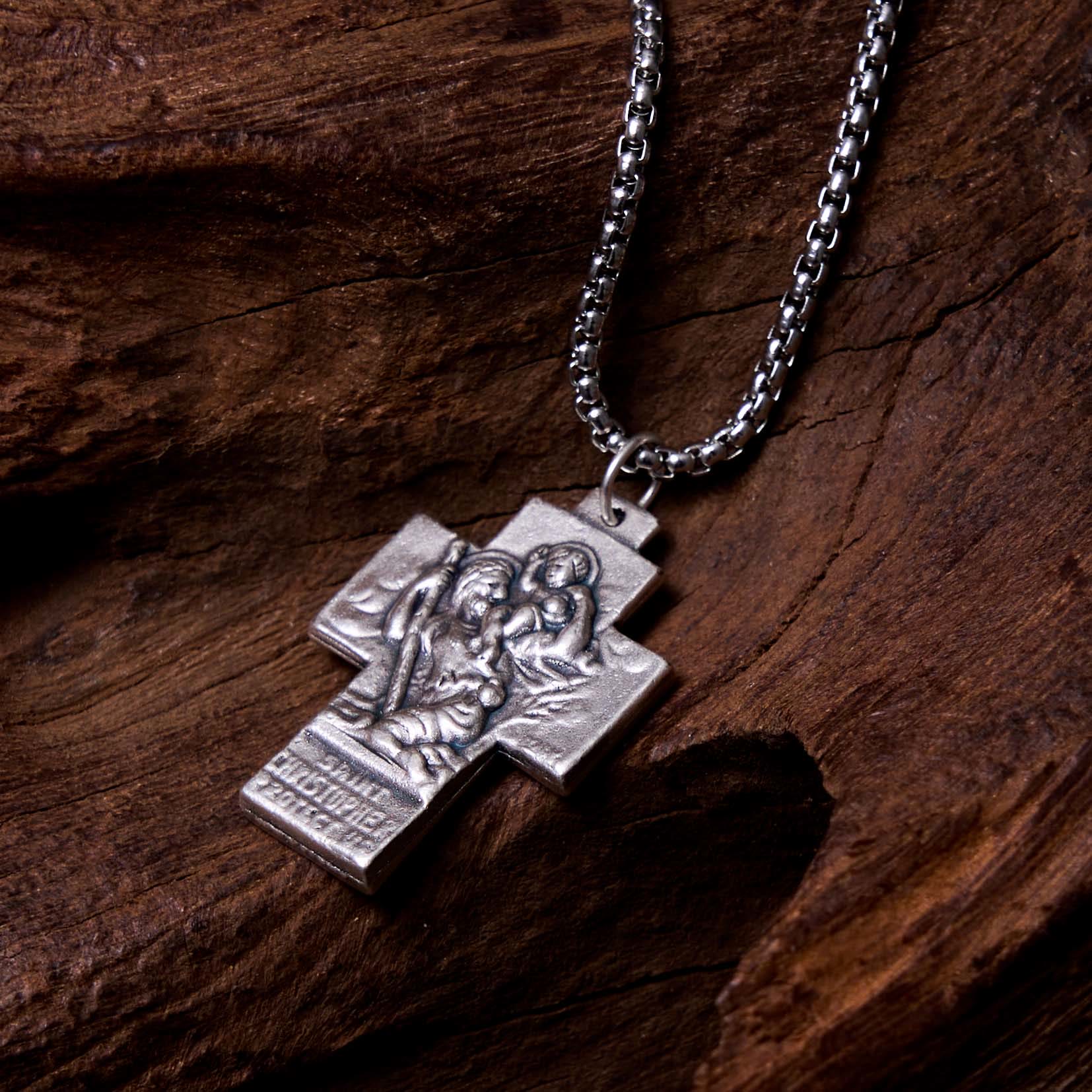 Christiandiscipleshop Classic Style Jesus Mary Joseph Guardian Cross Pendant Alloy Necklace