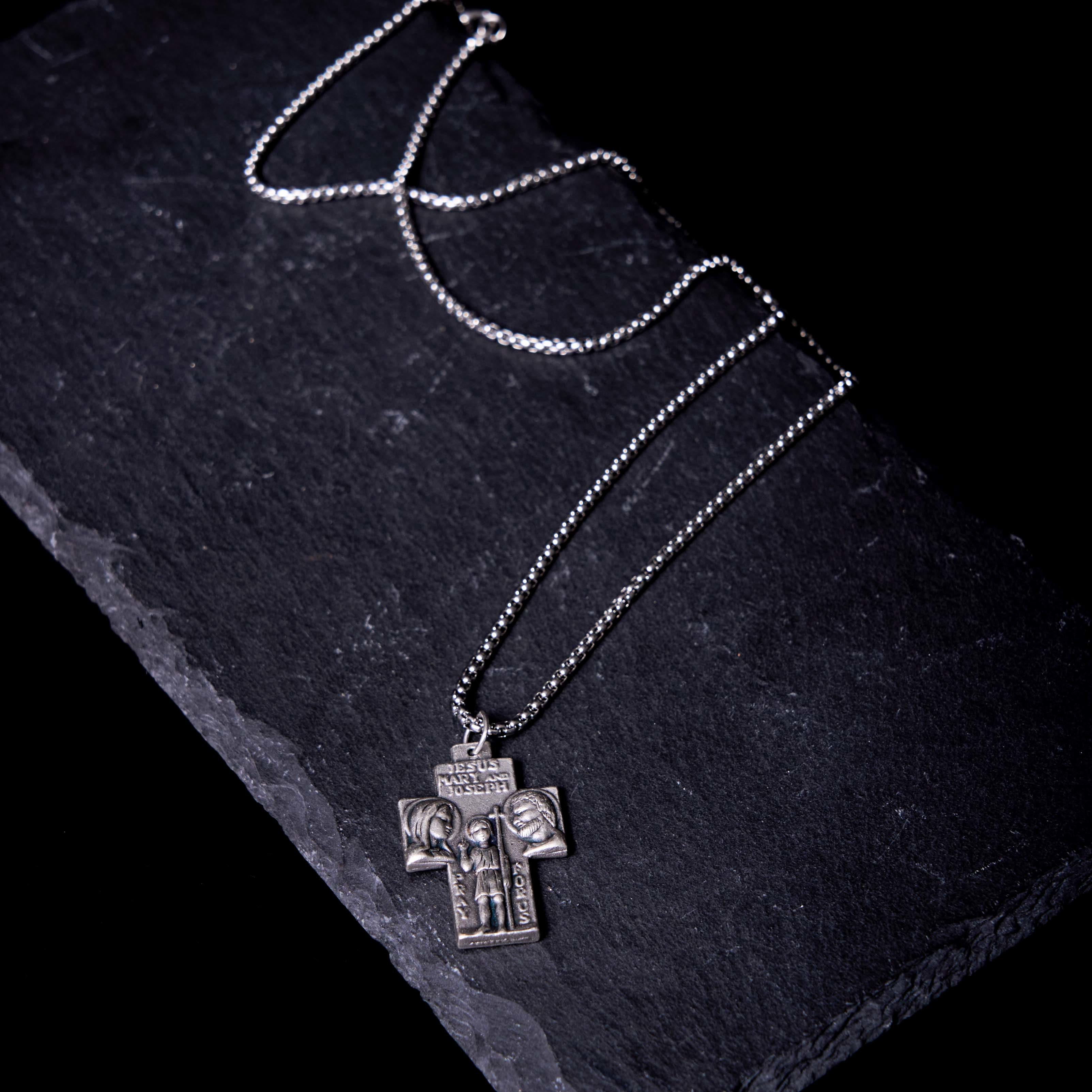 Christiandiscipleshop Classic Style Jesus Mary Joseph Guardian Cross Pendant Alloy Necklace