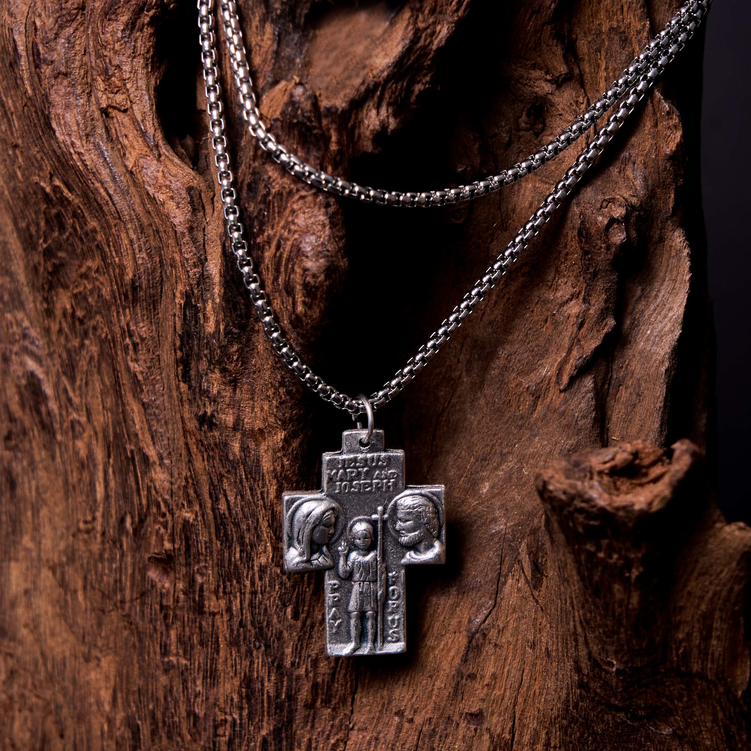 Christiandiscipleshop Classic Style Jesus Mary Joseph Guardian Cross Pendant Alloy Necklace