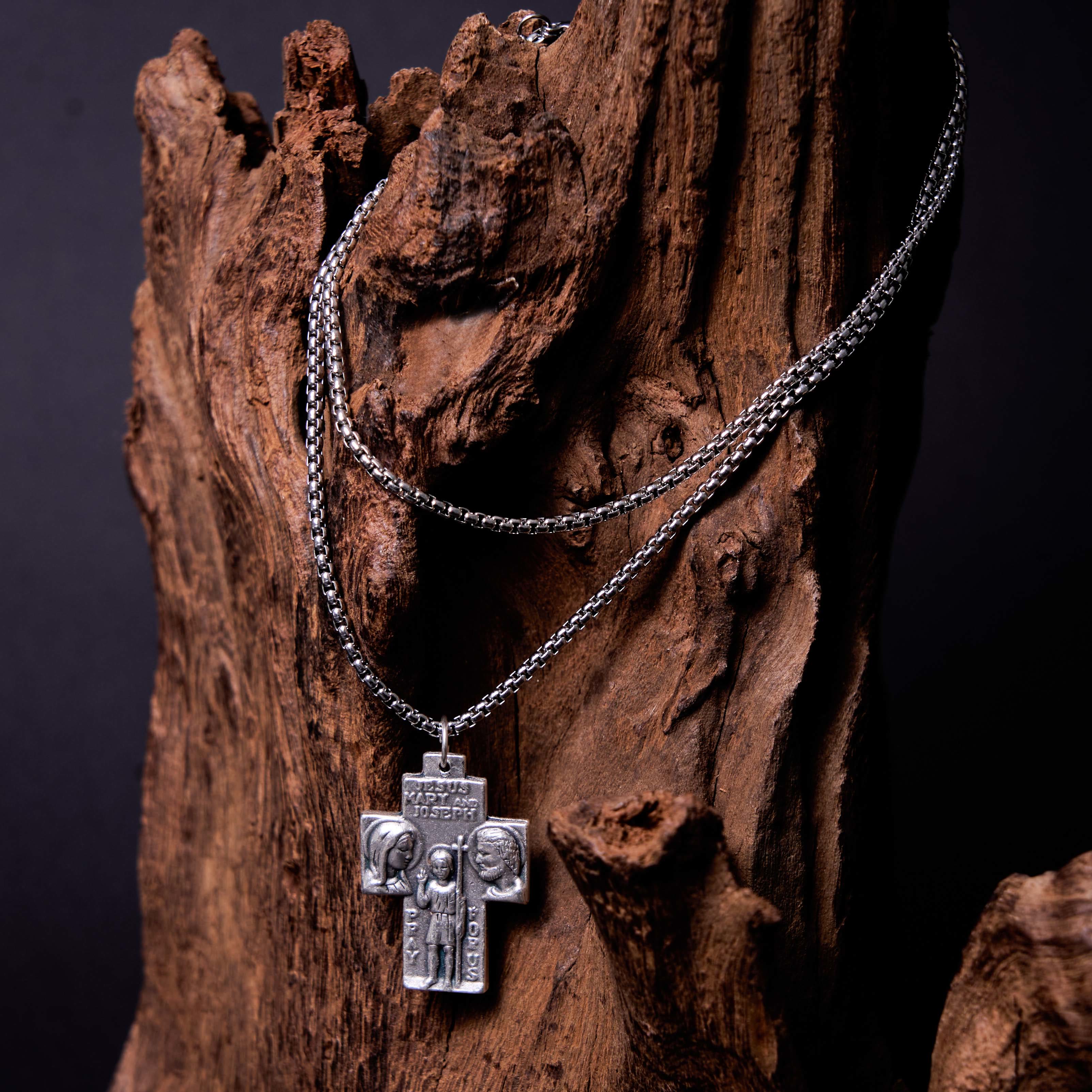 Christiandiscipleshop Classic Style Jesus Mary Joseph Guardian Cross Pendant Alloy Necklace