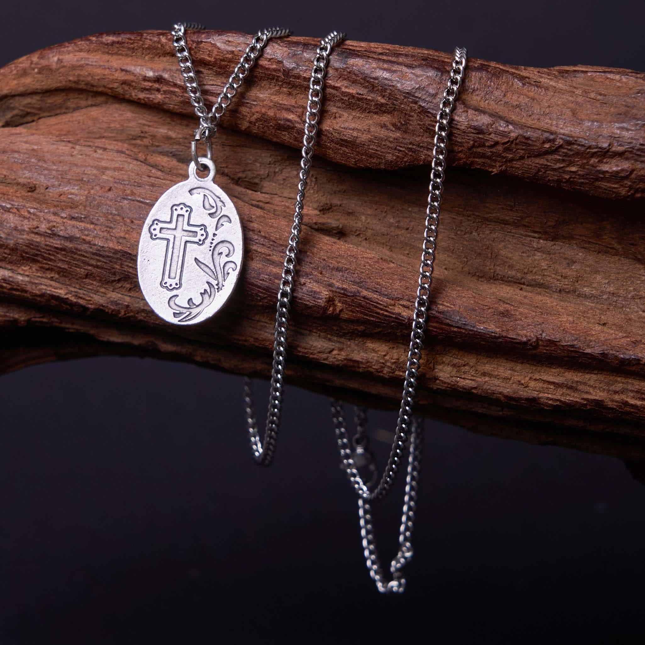 Christiandiscipleshop Classic Style Sacred Heart of Jesus Cross Flower Pendant Necklace
