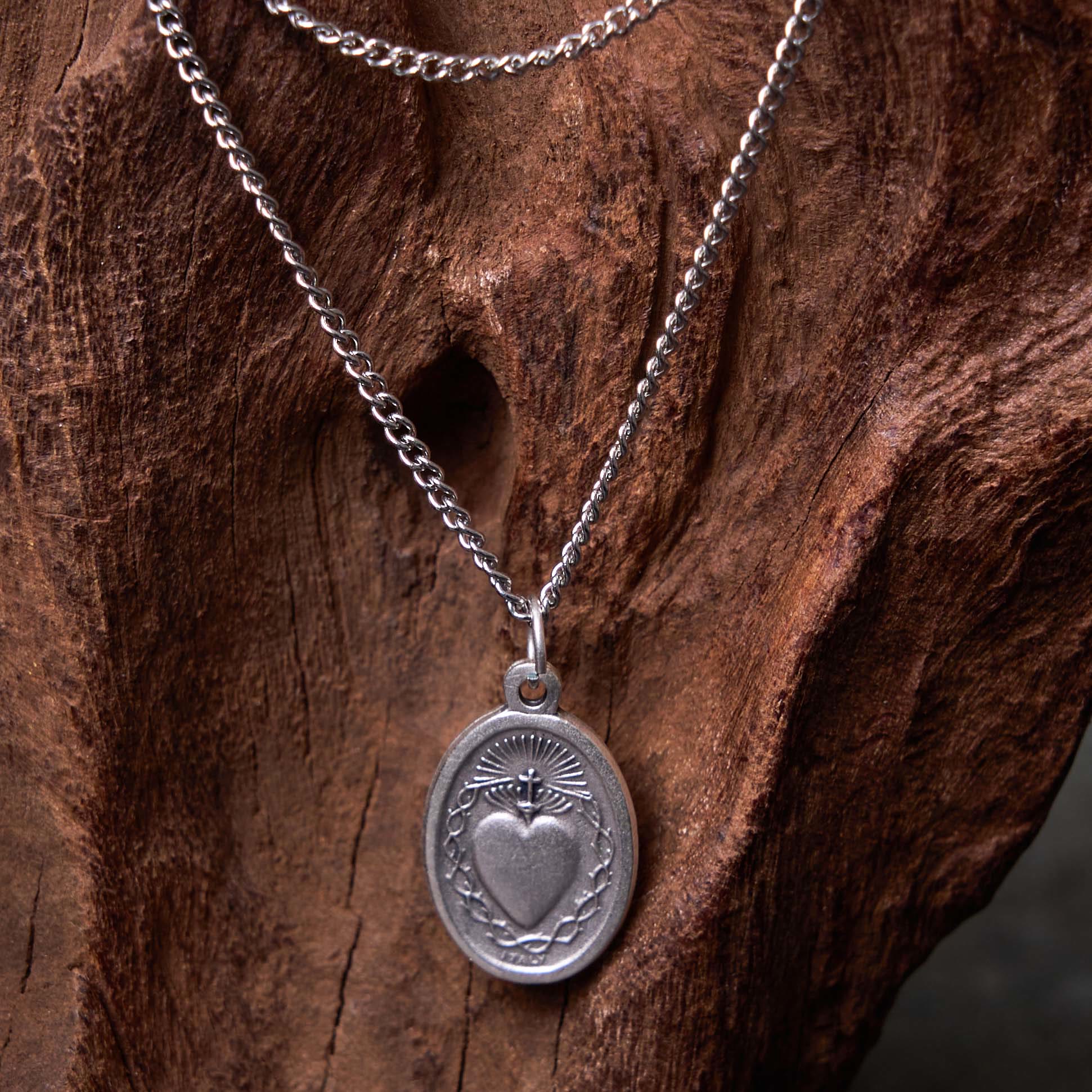 Christiandiscipleshop Classic Style Sacred Heart of Jesus Cross Flower Pendant Necklace