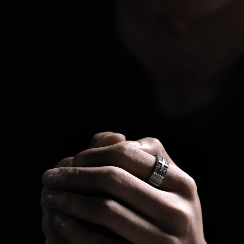 Christiandiscipleshop Retro Minimalist Style Heavy Metal Cross Adjustable Ring