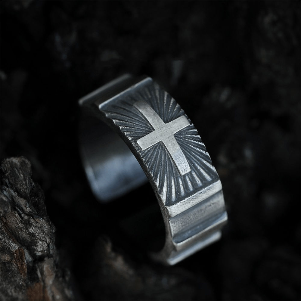 Christiandiscipleshop Retro Minimalist Style Heavy Metal Cross Adjustable Ring