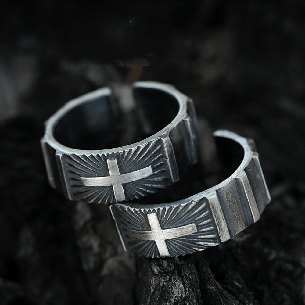 Christiandiscipleshop Retro Minimalist Style Heavy Metal Cross Adjustable Ring