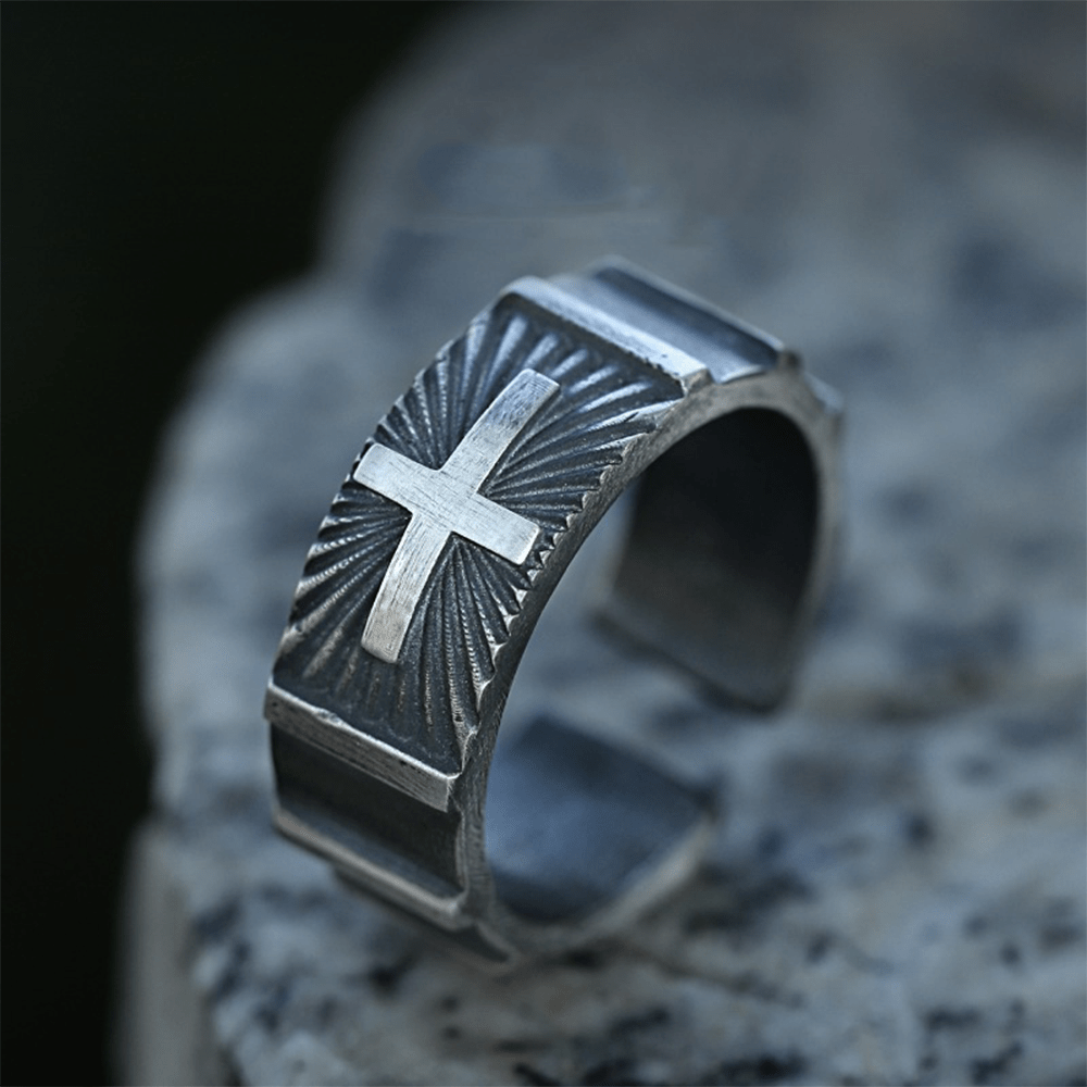 Christiandiscipleshop Retro Minimalist Style Heavy Metal Cross Adjustable Ring
