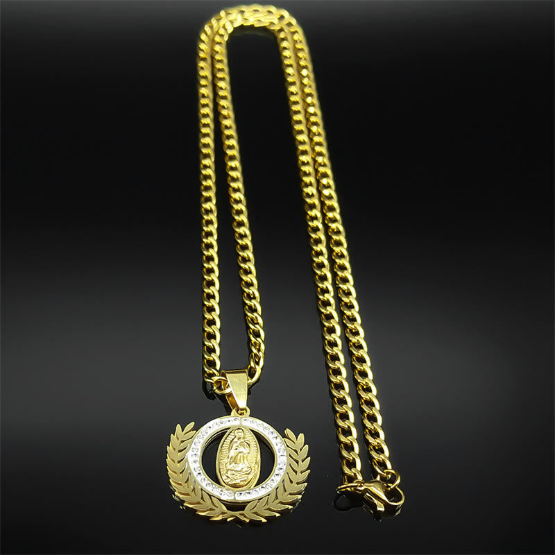 Christiandiscipleshop Classic Style Olive Branch with Our Lady of Guadalupe Rhinestones Pendant Necklace