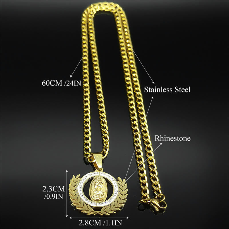 Christiandiscipleshop Classic Style Olive Branch with Our Lady of Guadalupe Rhinestones Pendant Necklace