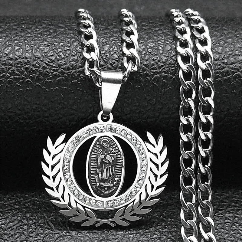 Christiandiscipleshop Classic Style Olive Branch with Our Lady of Guadalupe Rhinestones Pendant Necklace