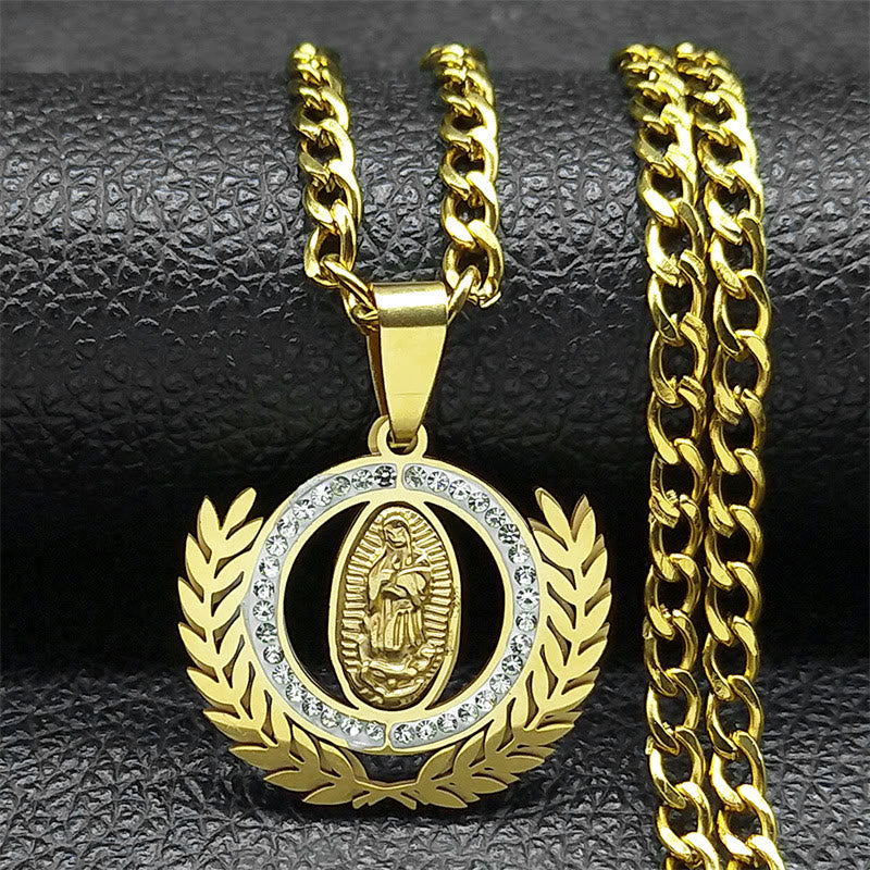 Christiandiscipleshop Classic Style Olive Branch with Our Lady of Guadalupe Rhinestones Pendant Necklace