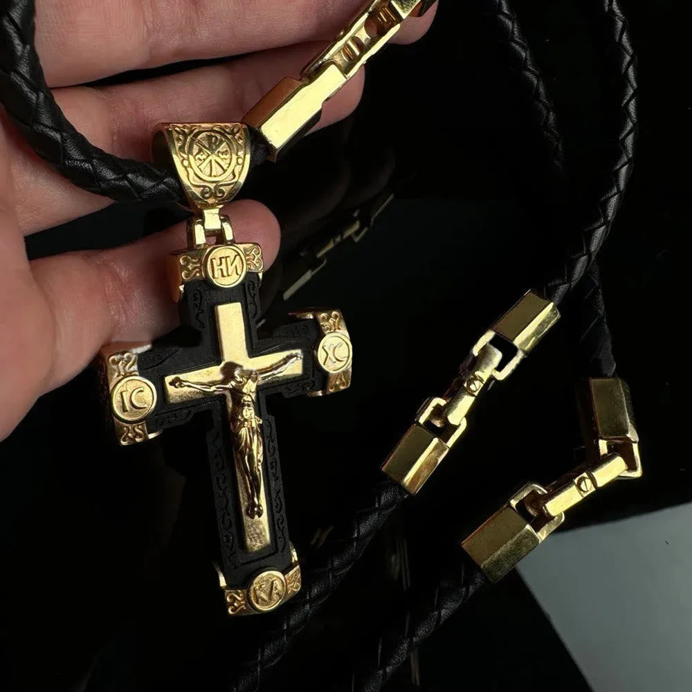 christiandiscipleshop Luxury Style Crucifix Jesus Cross Black-gold Alloy Pendant Necklace