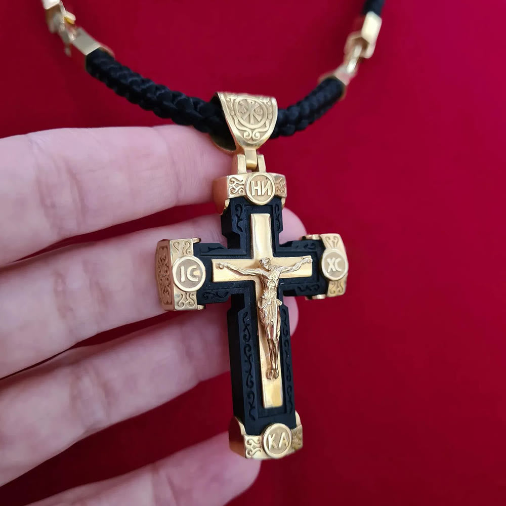 christiandiscipleshop Luxury Style Crucifix Jesus Cross Black-gold Alloy Pendant Necklace
