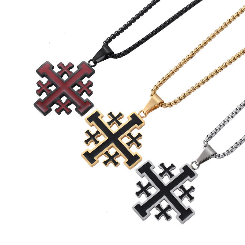 christiandiscipleshop Hip-hop Style Jerusalem Cross Titanium Steel Pendant Necklace