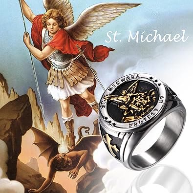 Christiandiscipleshop Retro Style Archangel Michael Titanium Steel Ring