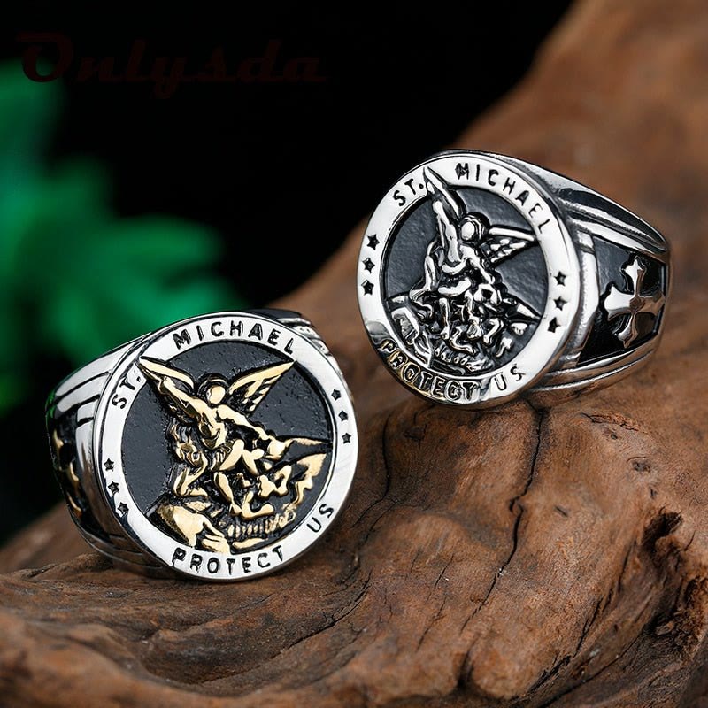 Christiandiscipleshop Retro Style Archangel Michael Titanium Steel Ring
