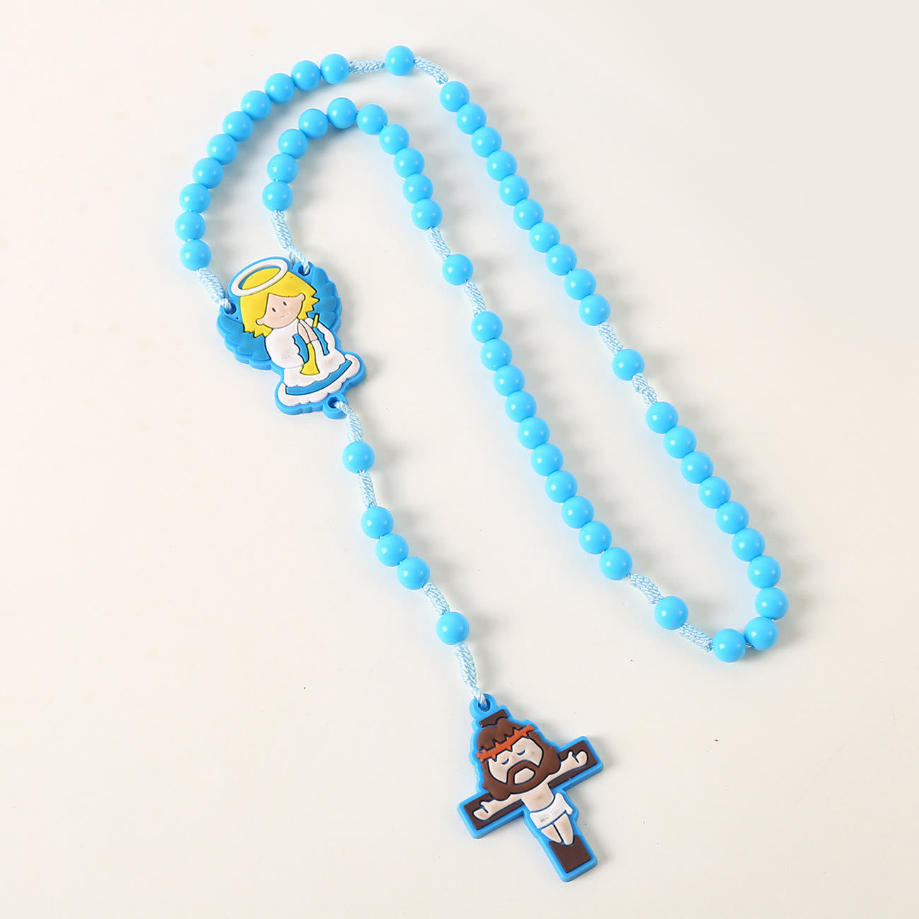 Christiandiscipleshop Guardian Angel & Crucifix of 8 mm Round Pink/Blue Acrylic Nylon Cord Child Rosary