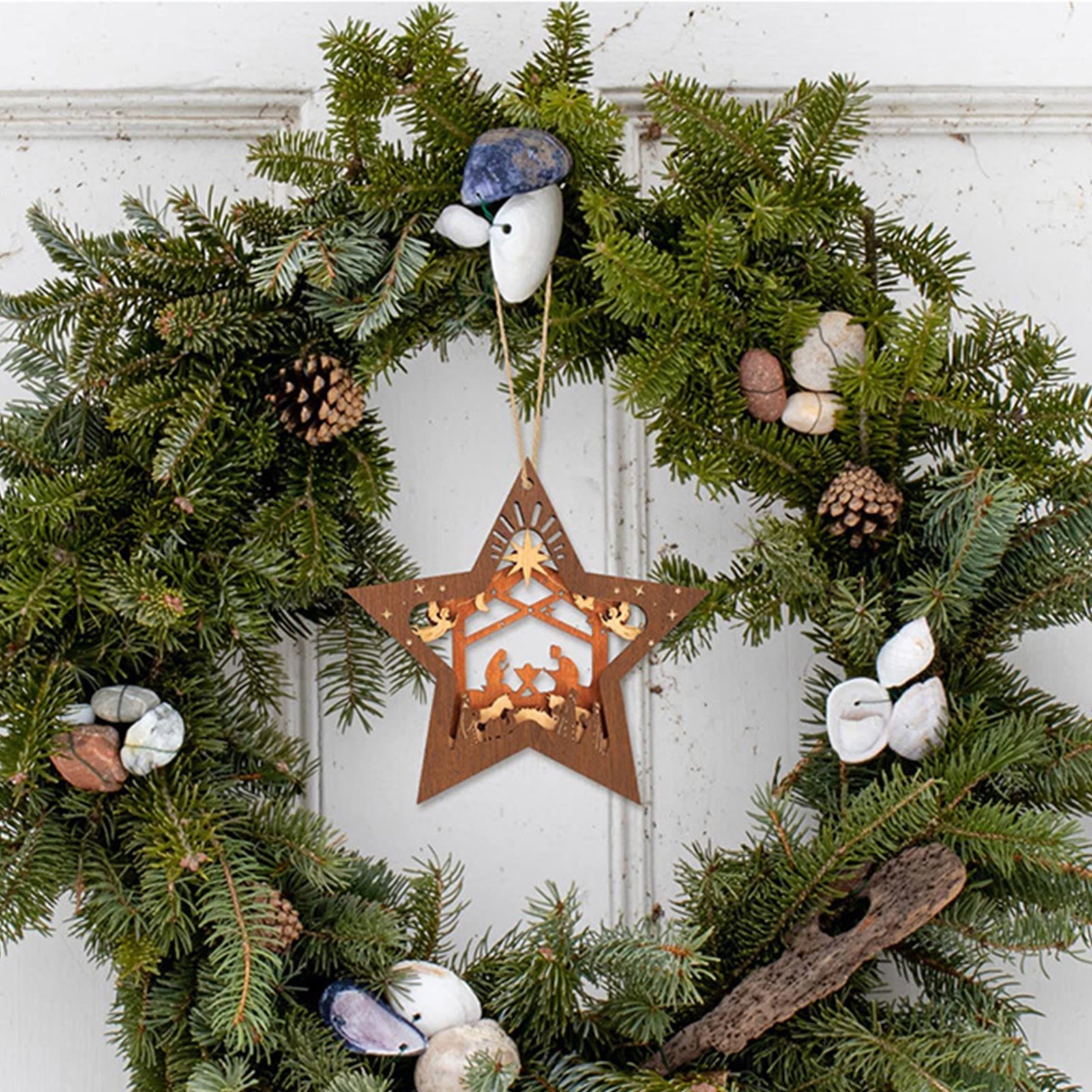 Christiandiscipleshop Rustic Style Layered Wooden Pendant Five-pointed Star Christmas Nativity Ornaments