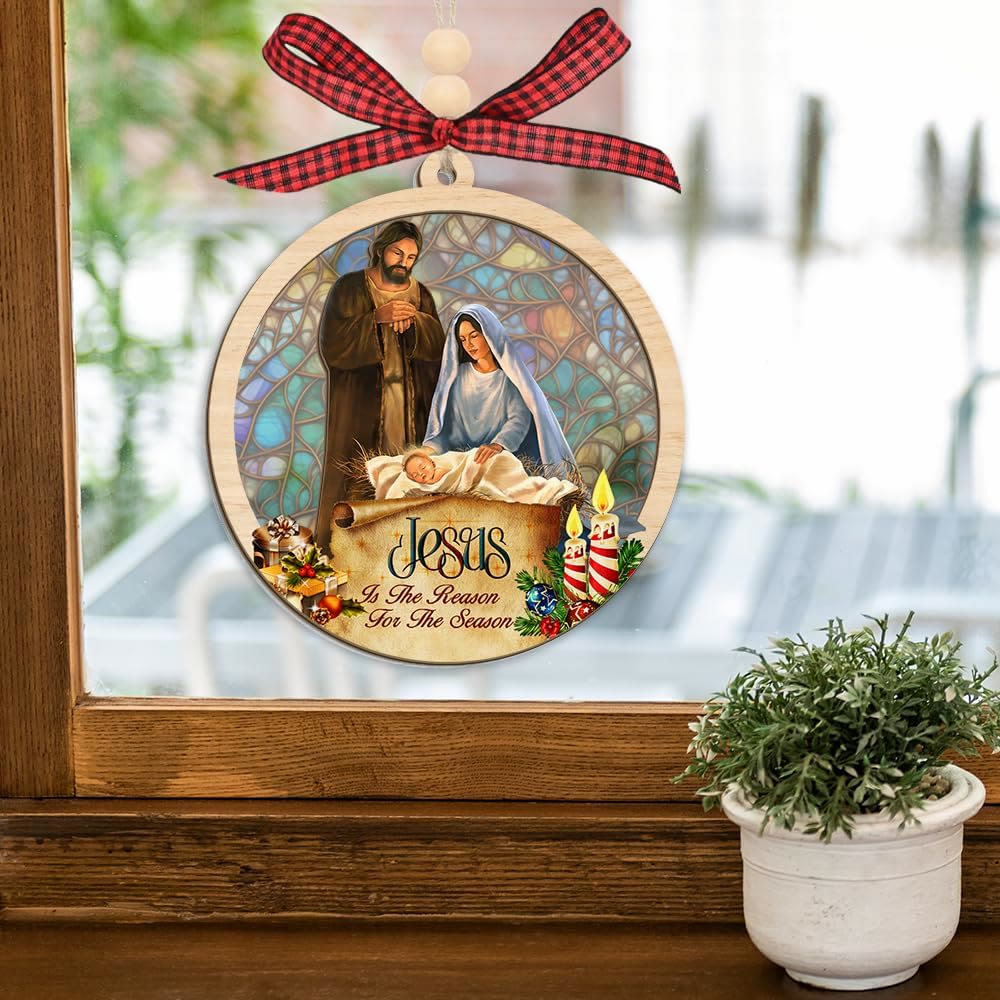 Christiandiscipleshop Rustic Colored Style Layered Wooden Pendant Christmas Nativity Ornaments