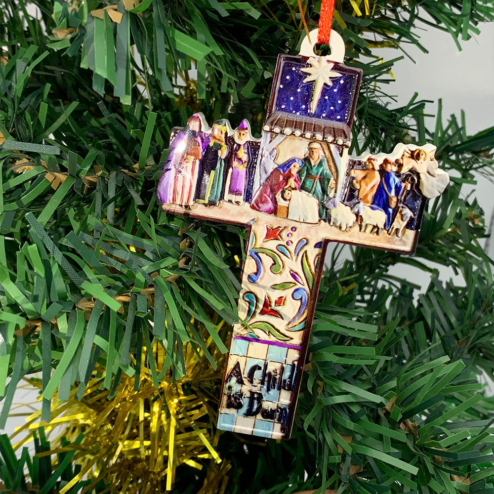 Christiandiscipleshop Retro Colorful Style Hanging Pendant Jesus Born Cross Christmas Nativity Ornaments