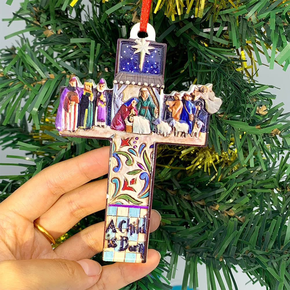 Christiandiscipleshop Retro Colorful Style Hanging Pendant Jesus Born Cross Christmas Nativity Ornaments