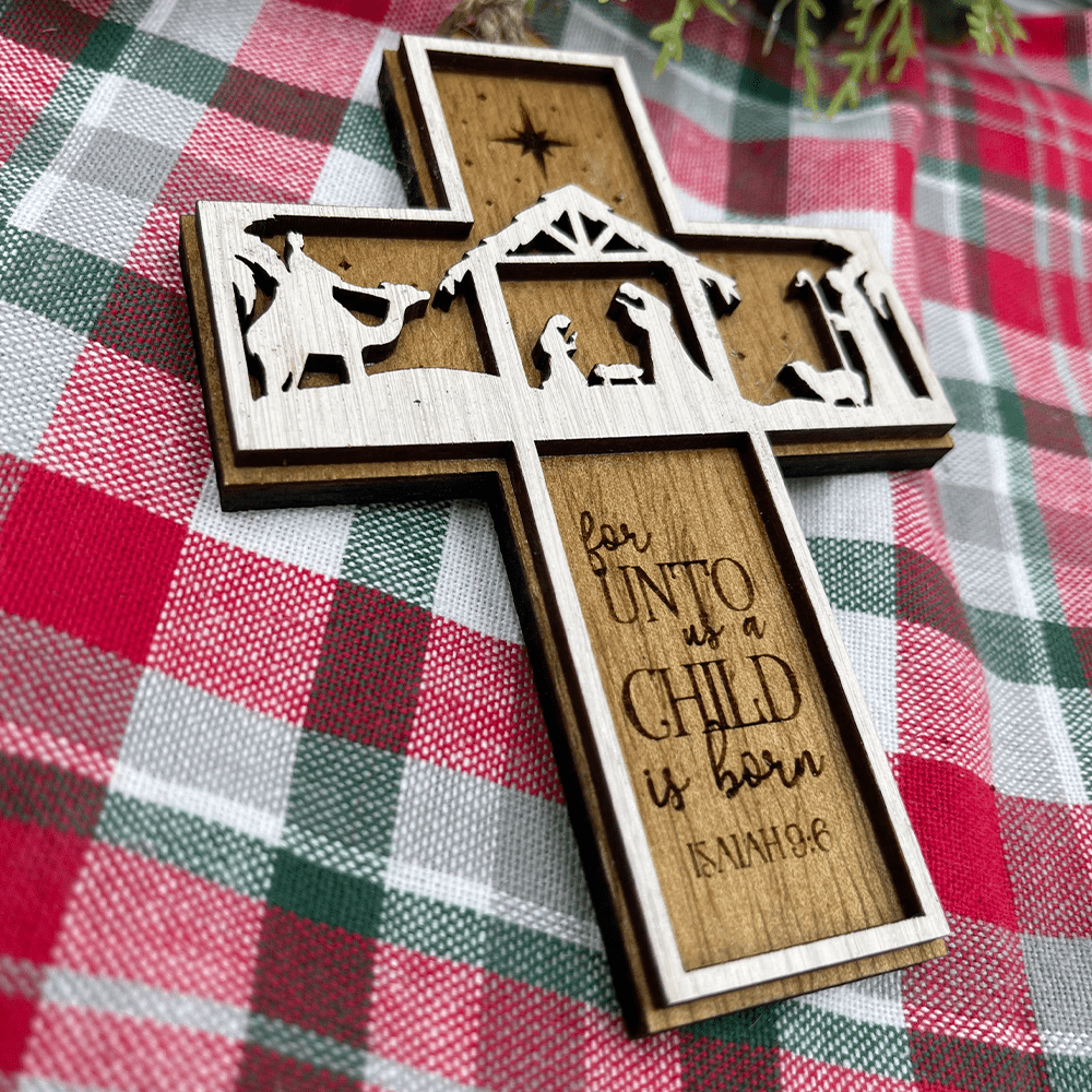 Christiandiscipleshop Rustic Style Cross Ornaments with Isaiah 9:6 Quote Christmas Nativity Ornaments