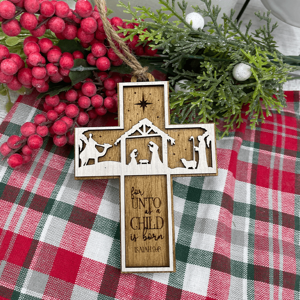 Christiandiscipleshop Rustic Style Cross Ornaments with Isaiah 9:6 Quote Christmas Nativity Ornaments