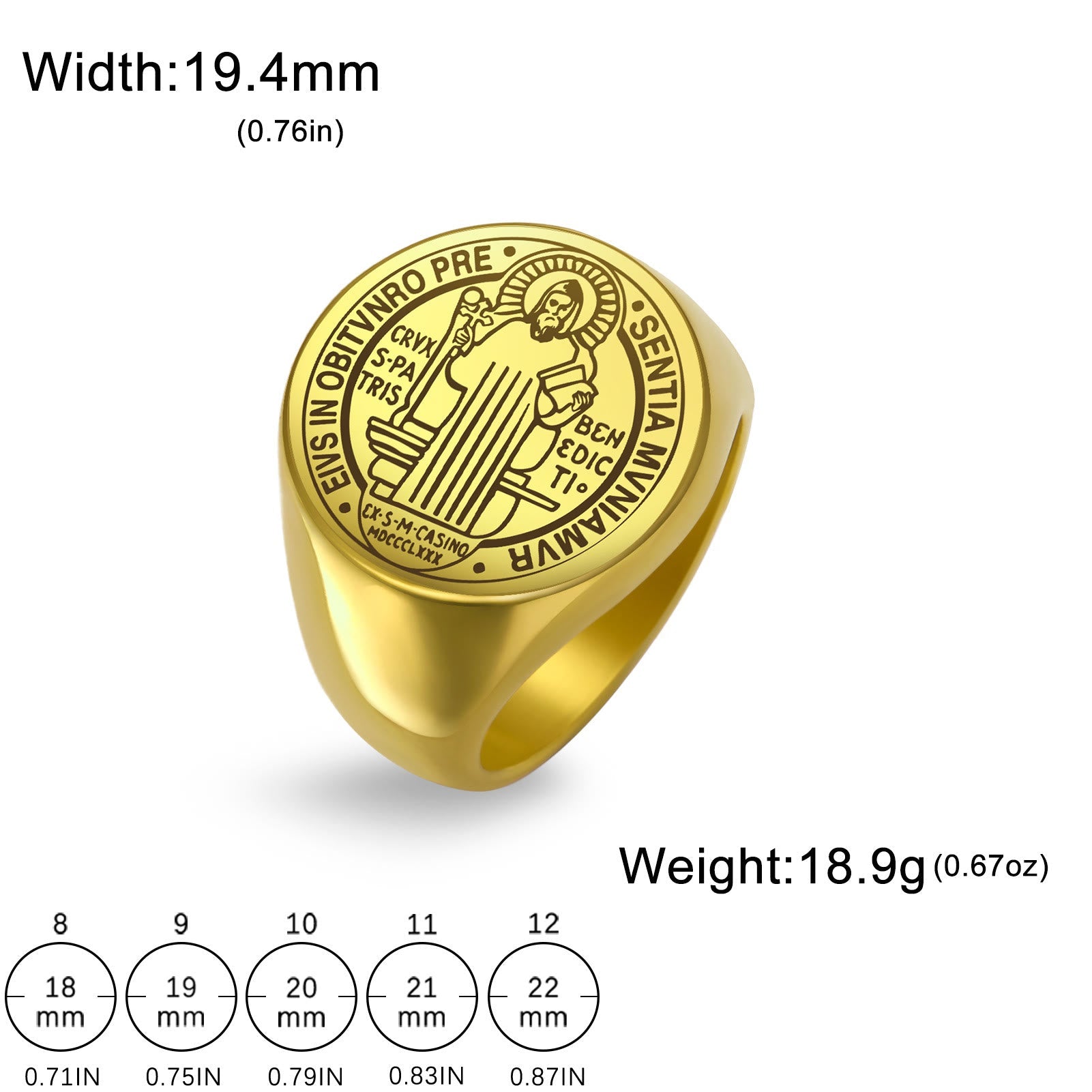 Christiandiscipleshop Retro-pop Style Engraved St. Benedict's Exorcism Medal Stainless Ring