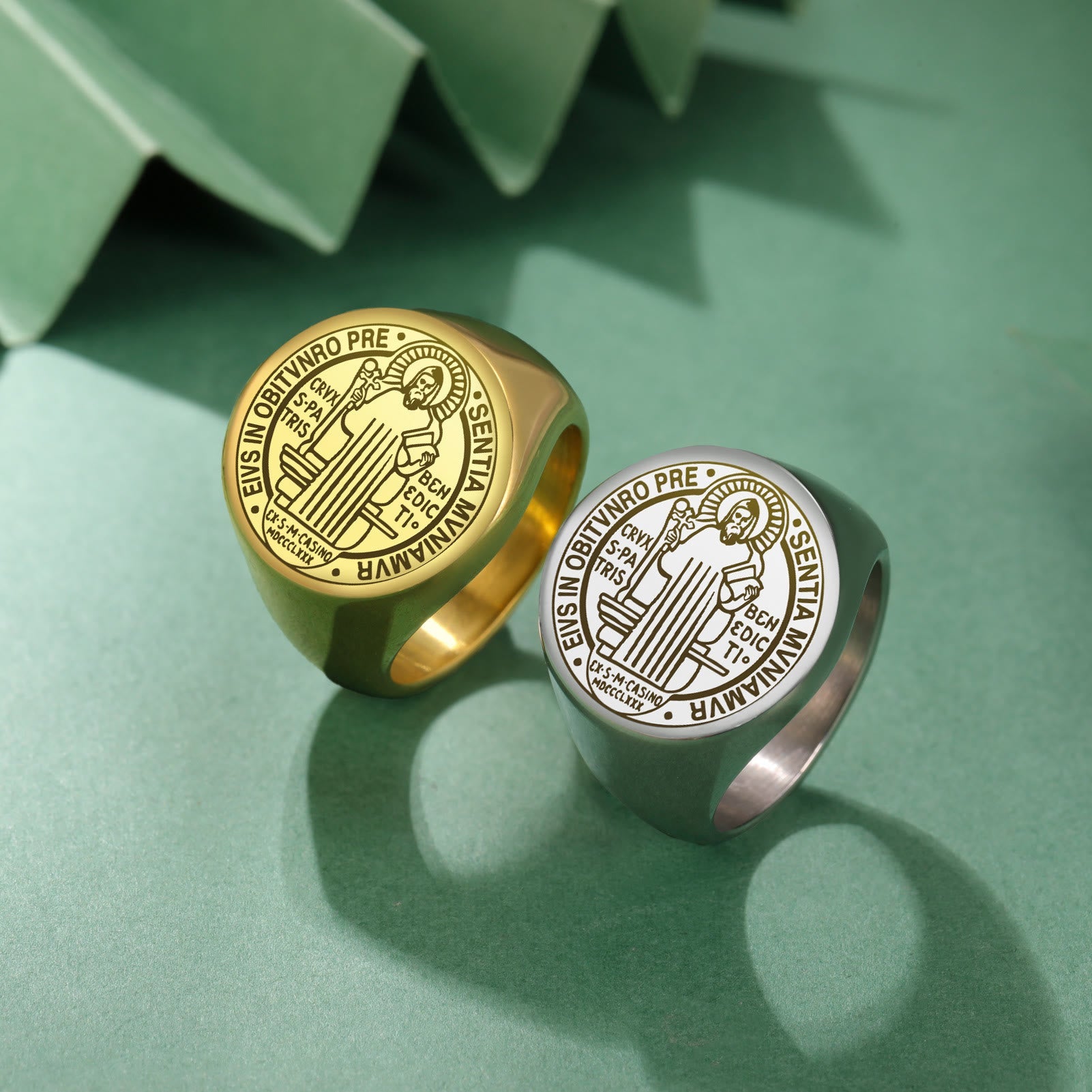 Christiandiscipleshop Retro-pop Style Engraved St. Benedict's Exorcism Medal Stainless Ring