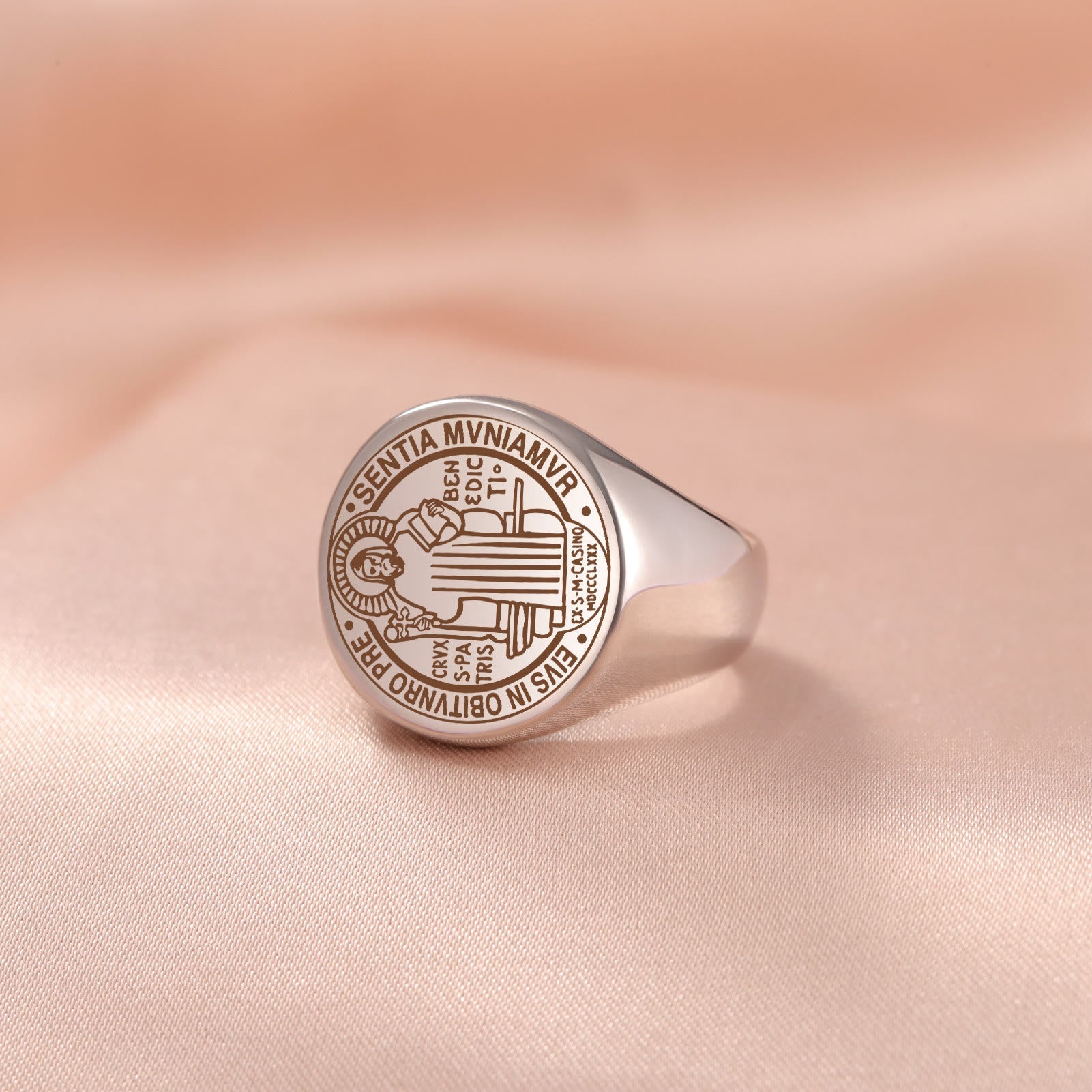 Christiandiscipleshop Retro-pop Style Engraved St. Benedict's Exorcism Medal Stainless Ring
