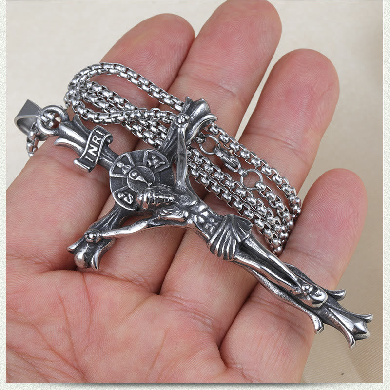 Christiandiscipleshop Retro Style Stainless Steel Crucifix Jewelry Chain Pendant Necklace
