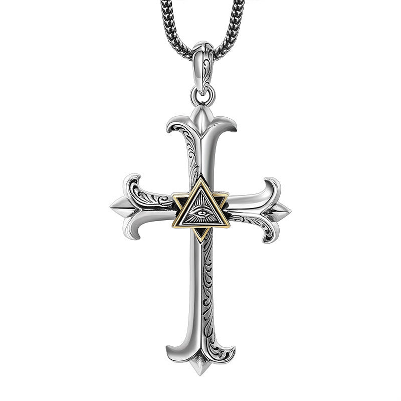 Christiandiscipleshop Fashion Sober Style Cross of God's Eye Square Pearl Chain Pendant Necklace