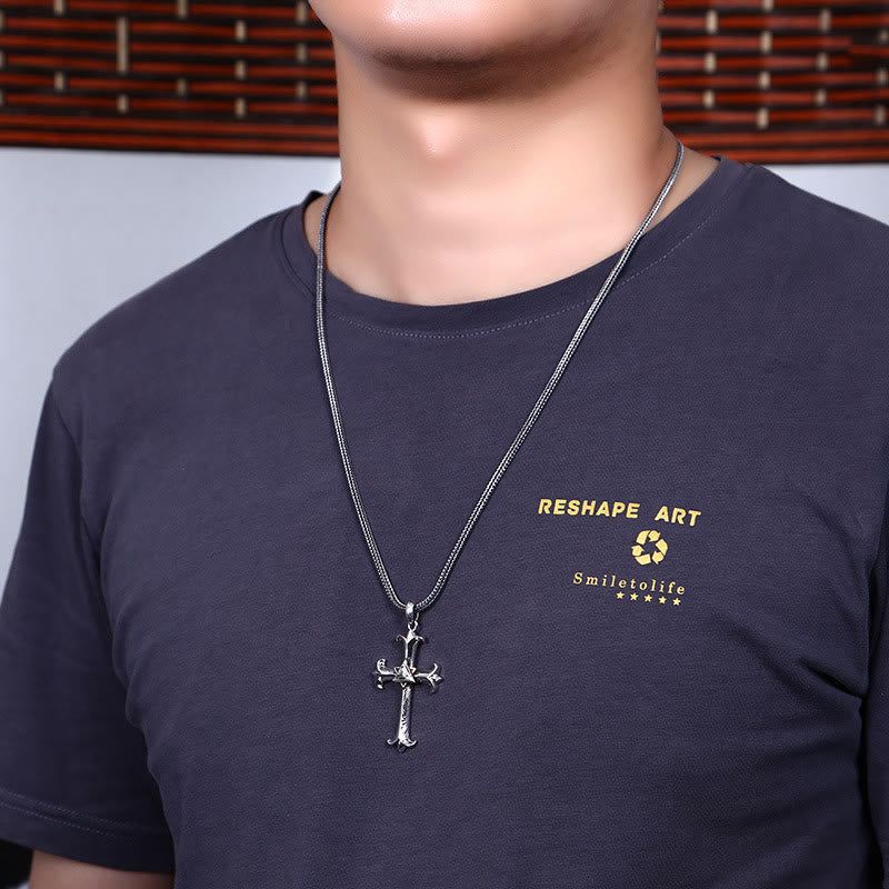 Christiandiscipleshop Fashion Sober Style Cross of God's Eye Square Pearl Chain Pendant Necklace