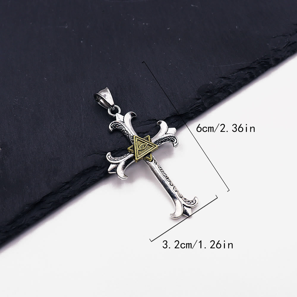 Christiandiscipleshop Fashion Sober Style Cross of God's Eye Square Pearl Chain Pendant Necklace