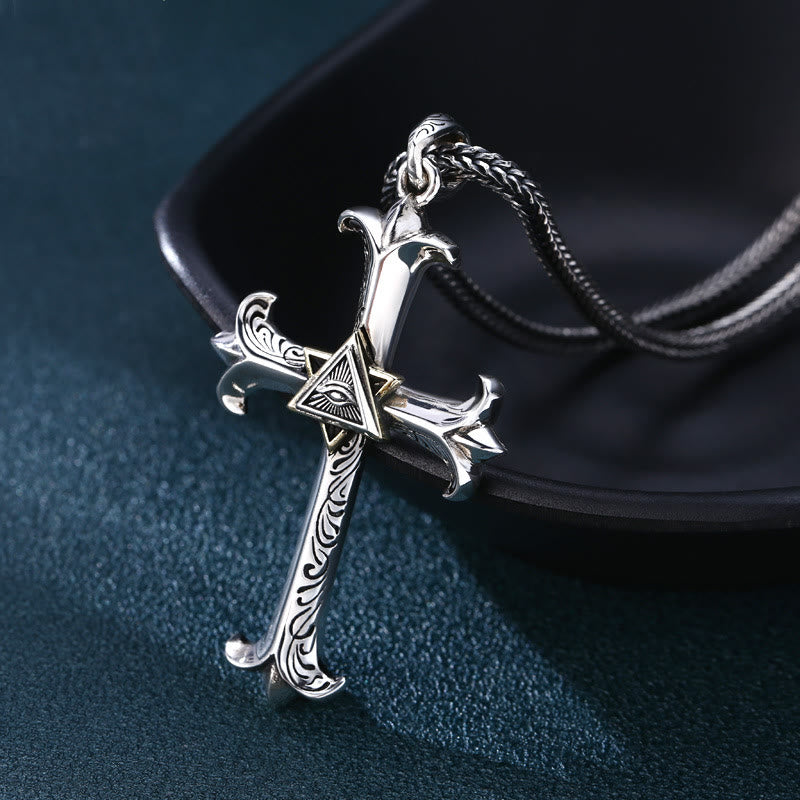 Christiandiscipleshop Fashion Sober Style Cross of God's Eye Square Pearl Chain Pendant Necklace