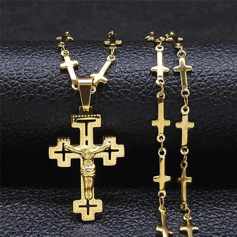 Christiandiscipleshop Retro Noble Style Crucifix with Cross Chain Pendant Necklace