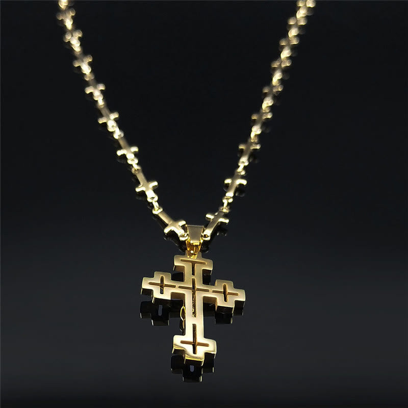Christiandiscipleshop Retro Noble Style Crucifix with Cross Chain Pendant Necklace
