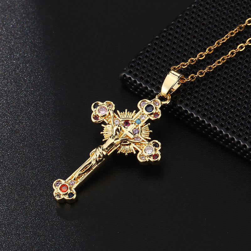 Christiandiscipleshop Fresh Pastoral Style Crucifix with Biblical Colorful Gemstones Pendant Necklace
