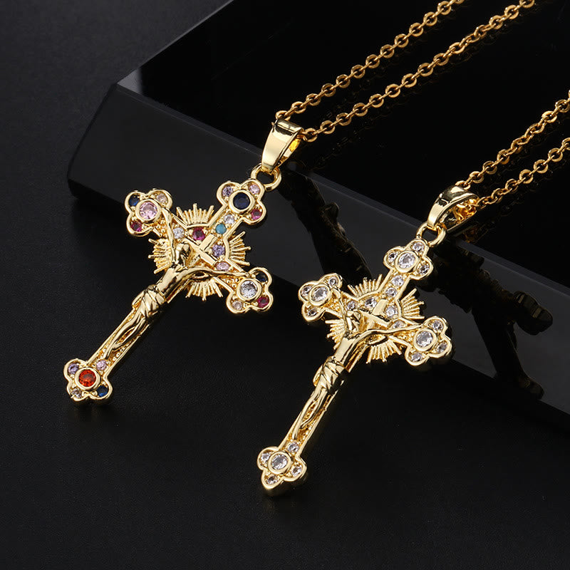 Christiandiscipleshop Fresh Pastoral Style Crucifix with Biblical Colorful Gemstones Pendant Necklace