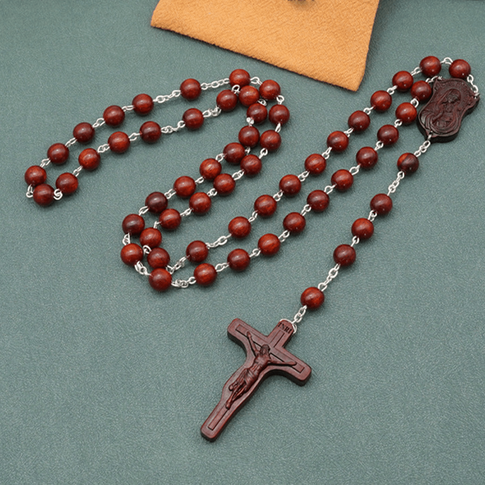 christiandiscipleshop Madonna and Child & Crucifix of 8 mm Round Multicolor Olive Wood Alloy Chain Rosary
