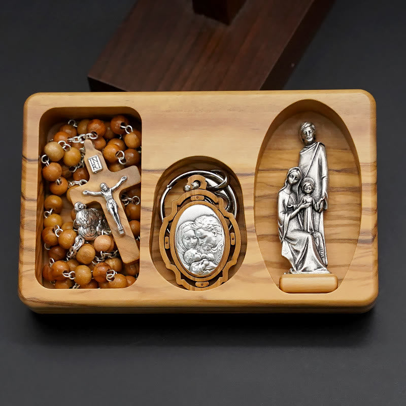 christiandiscipleshop Handmade Religious Devotional Olive Wood Holy Family Rosary Set
