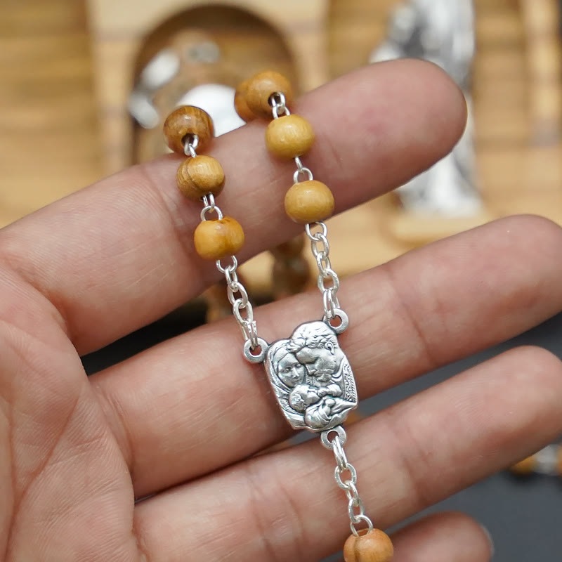 christiandiscipleshop Handmade Religious Devotional Olive Wood Holy Family Rosary Set