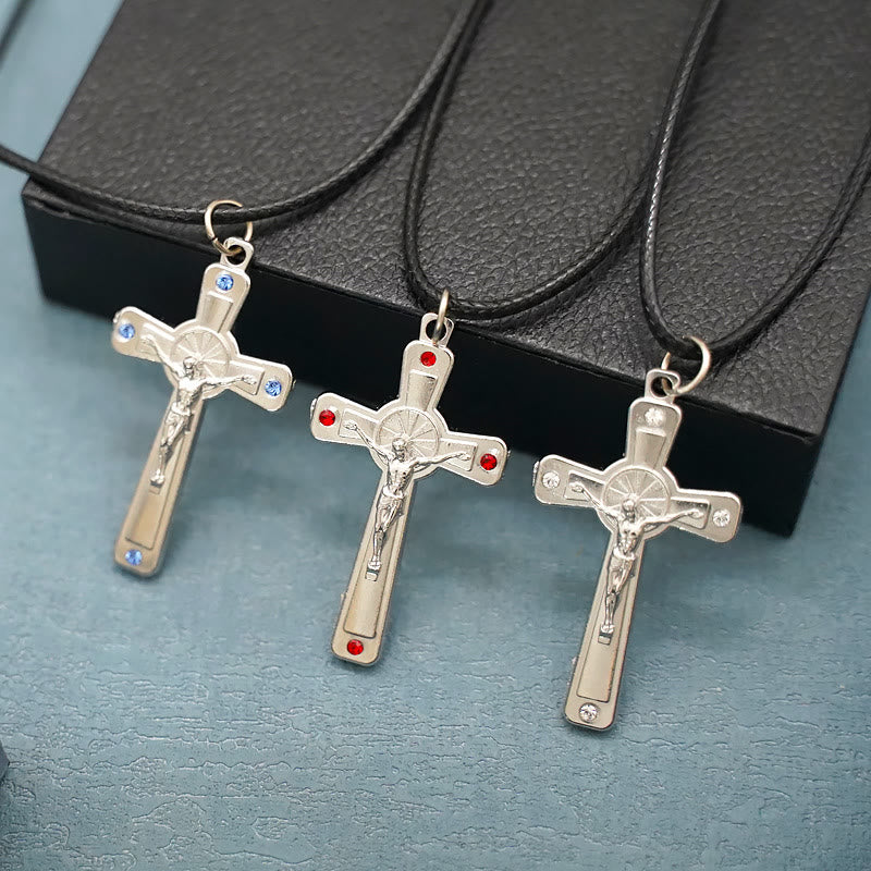 Christiandiscipleshop Retro Claasic Style Crucifix with Colorful Gemstone Pendant Necklace