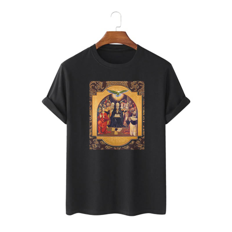 Christiandiscipleshop Classic Style Holy Spirit Apostles Saint Virgin Mary Short Sleeve Washed T-shirt